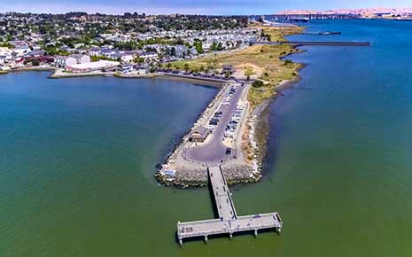 aerial view of benicia, ca warf and downtown
